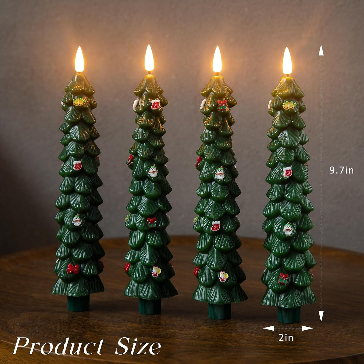 LUSHARBOR Christmas Tree Candles, 4 Pack Flameless Taper Candles 9.8"