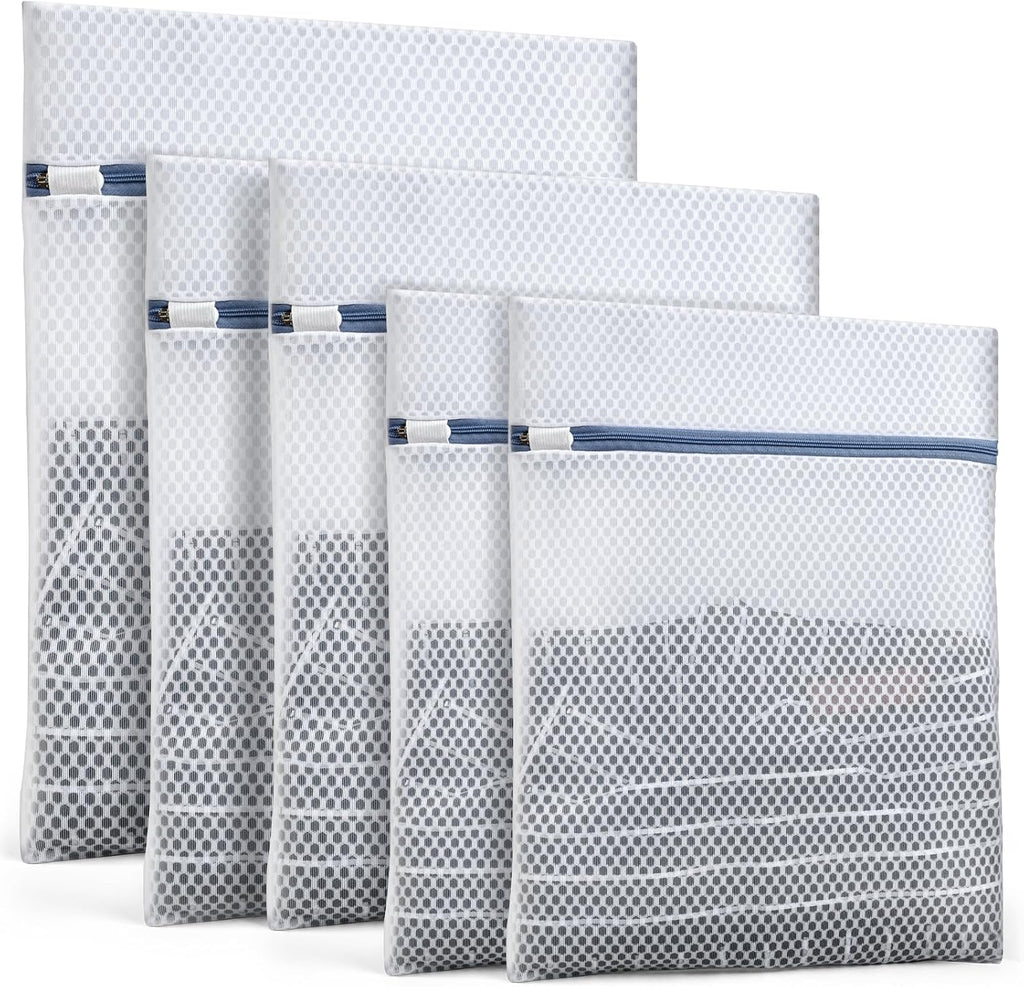 Heavy-Duty Honeycomb Mesh Laundry Bags, 5-Pack (2x 12×16", 2x 16×20", 1x 20×24") | Delicates Wash Bags for Lingerie & Baby Clothes