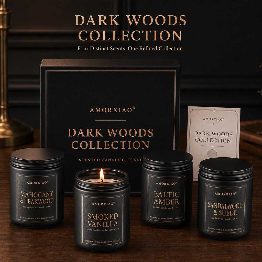 Scented Candles for Men, 4 Pack Dark Woods Manly Gift Set, 36 oz Total