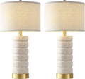 AIEAMPDO 26" Set of 2 Travertine Resin Table Lamps for Bedroom, Off-White