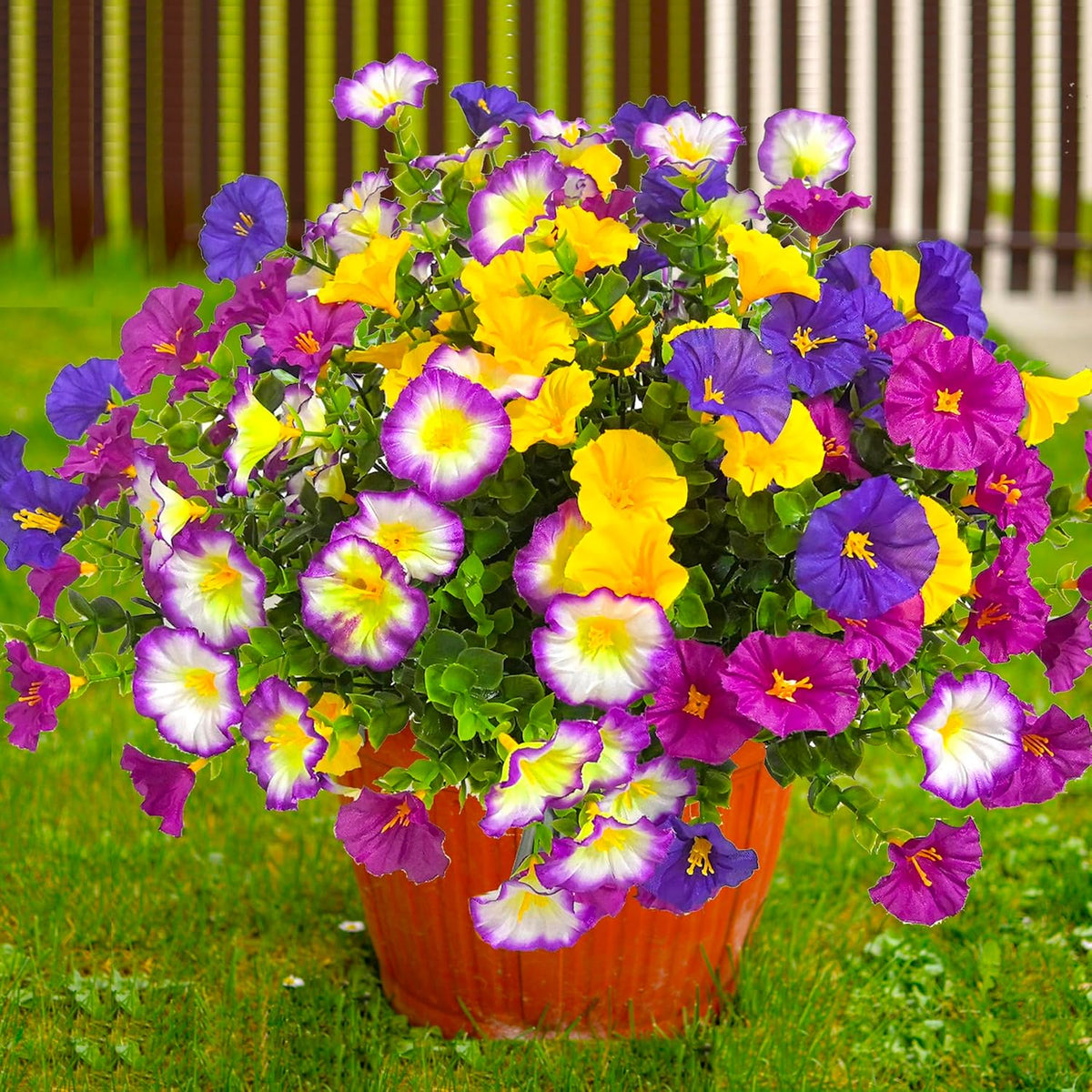 TSTWETO 12 Bundles Artificial Flowers for Outdoors Fake Plants Spring Decor, Realistic Fake Silk Flowers Colorful Morning Glory UV Resistant Faux Flowers for Porch Outside Planter Porch Patio Yard