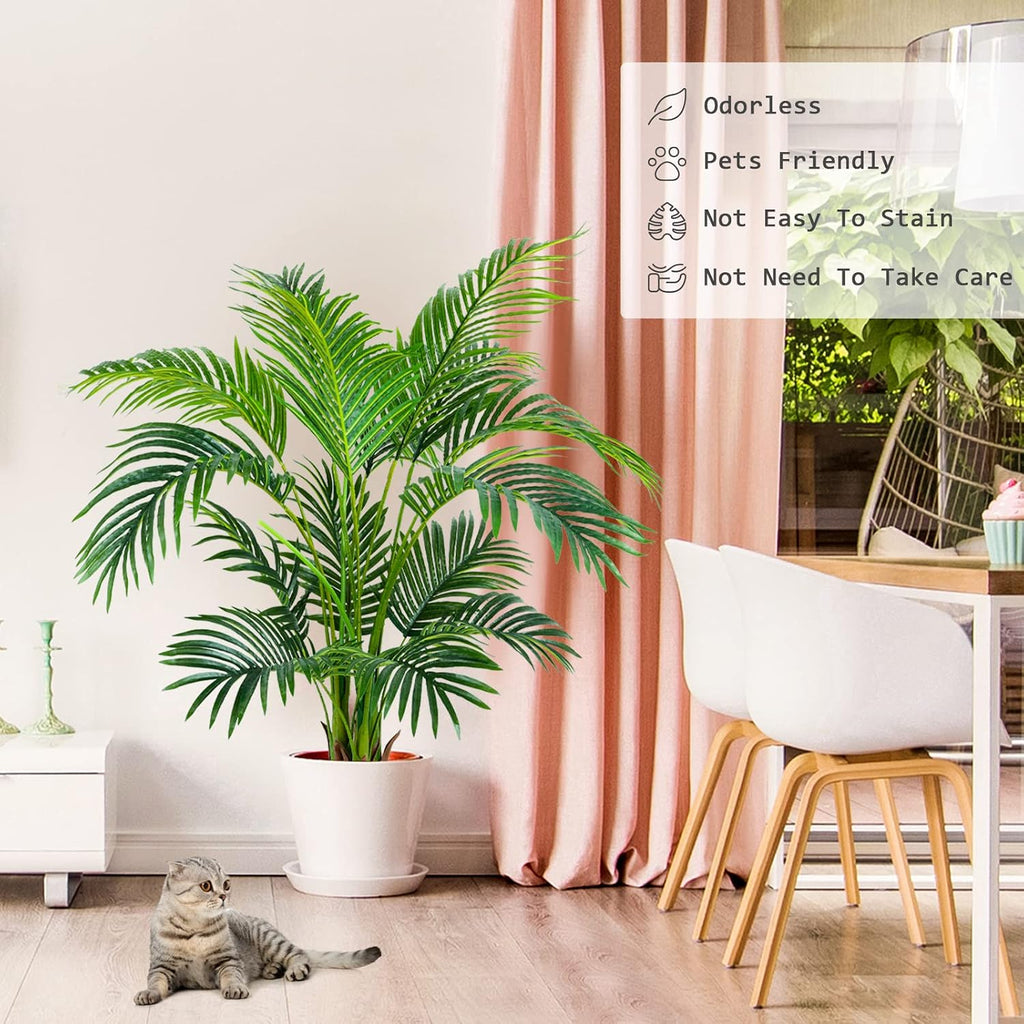 Worth Garden 4ft Artificial Areca Palm Plant, Fake Cane Palm Silk Tree Indoor Outdoor, Dypsis Lutescens, 47in Realistic Faux Silk Plants for Office Decoration