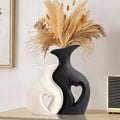 XL Black and White Decor Heart Shaped Ceramic Flower Vase Set of 2