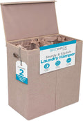BIRDROCK HOME Tall Double Laundry Hamper with Lid, Cream, 25.75”
