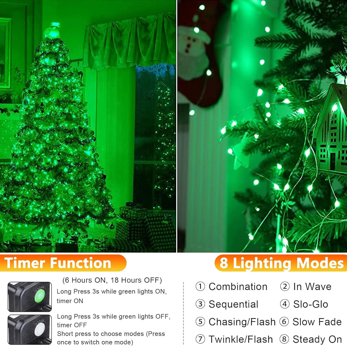 Joomer Fairy String Lights 33FT 100LED Plug in Fairy Lights Indoor, Green