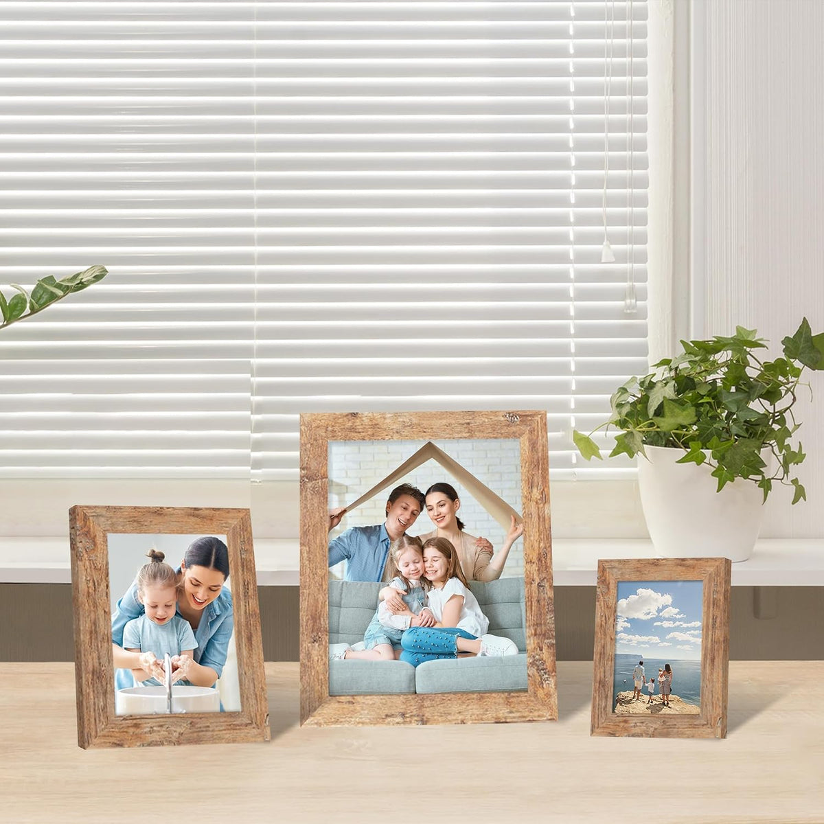 iRahmen Collage Picture Frames Set of 10,HD Real Glass,Rustic Wood,Brown