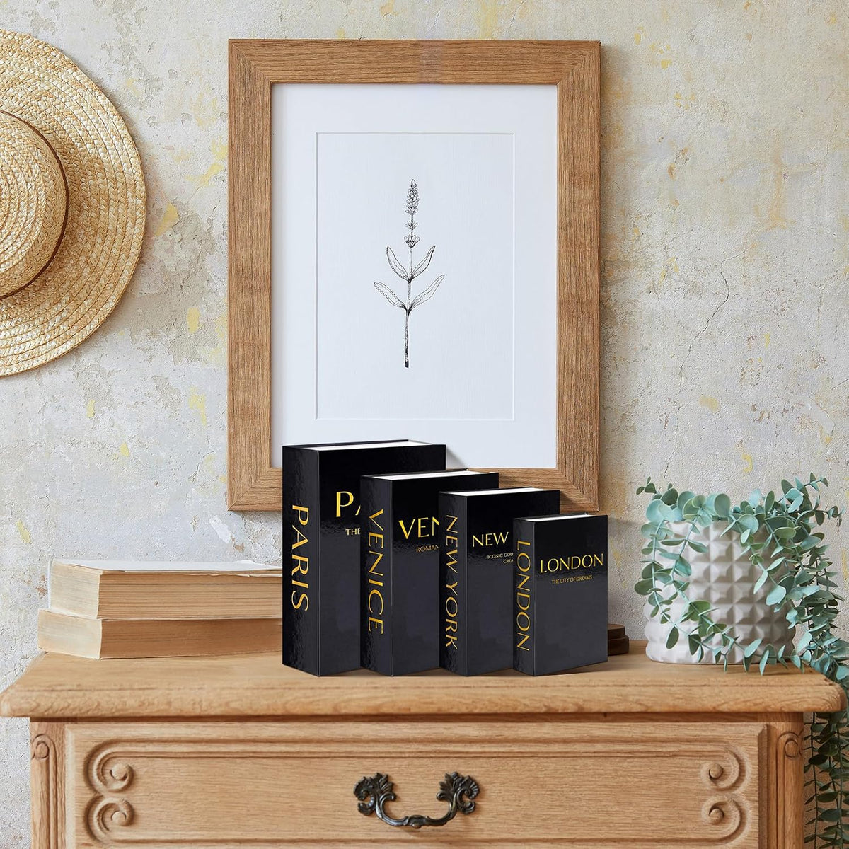 Sabary Set of 4 Decorative Books Box, Black and Gold, Classic Style