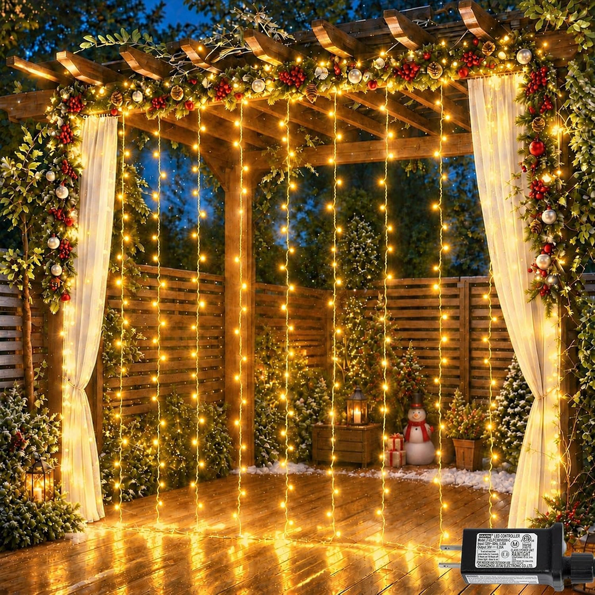 YEGUO 300 LED Warm White Christmas Lights, Curtain Lights Plug in, 8 Modes Hanging String Lights for Bedroom Wall Window Backdrop Indoor Outdoor Party Xmas Decorations-9.8x9.8ft