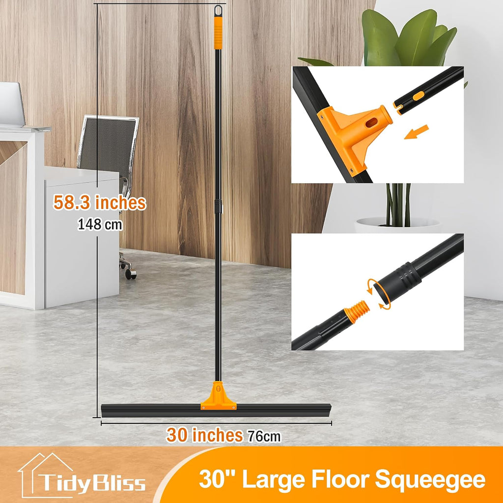TidyBliss 30” Large Floor Squeegee Broom Heavy Duty with 58.3” Long Handle