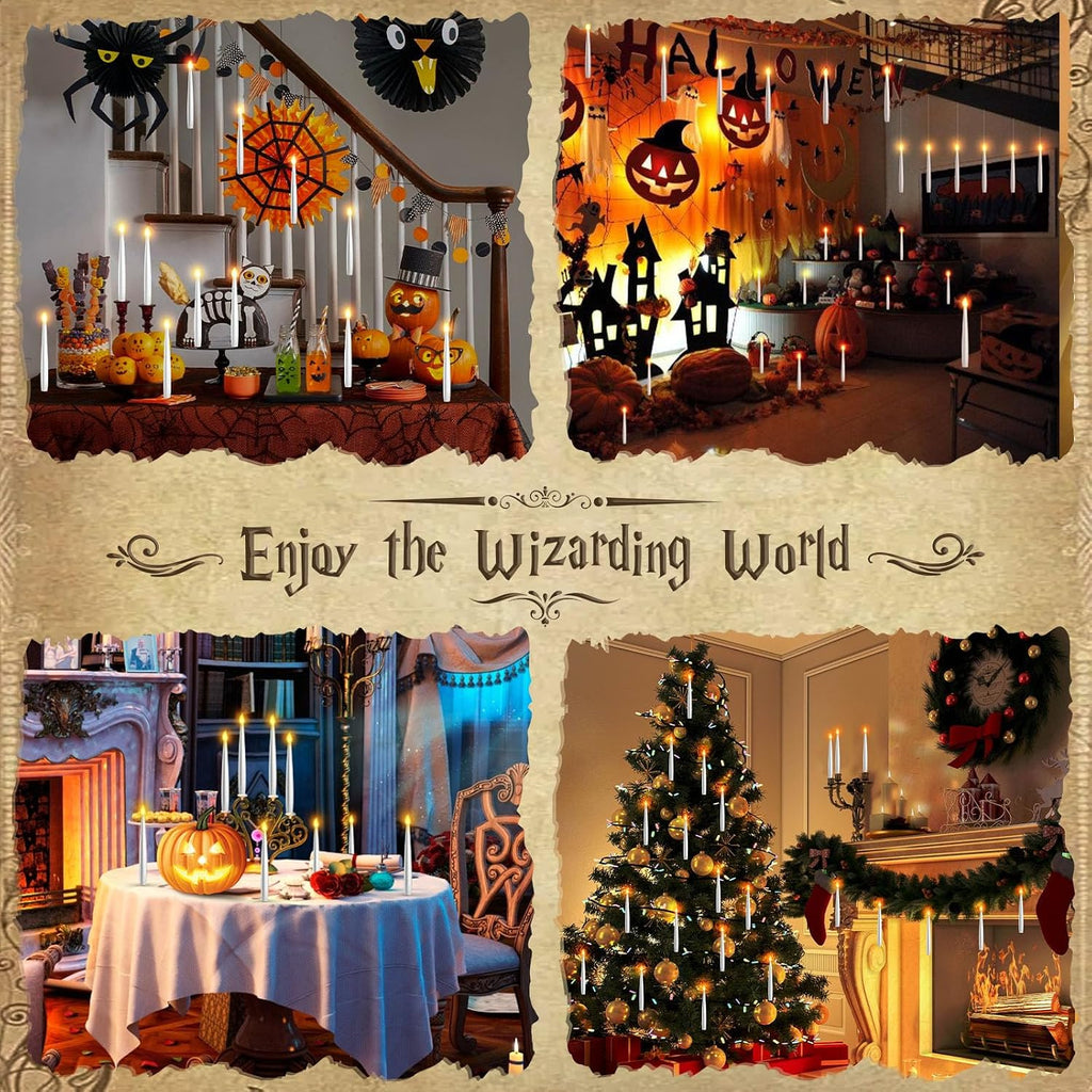 TLPUHU Halloween Floating Candles 18 Pcs - Magical Flameless Candles with Wand Flickering Warm Lights Ideal for Indoor Window Bedroom Halloween Cosplay Birthday Theme Party Decor