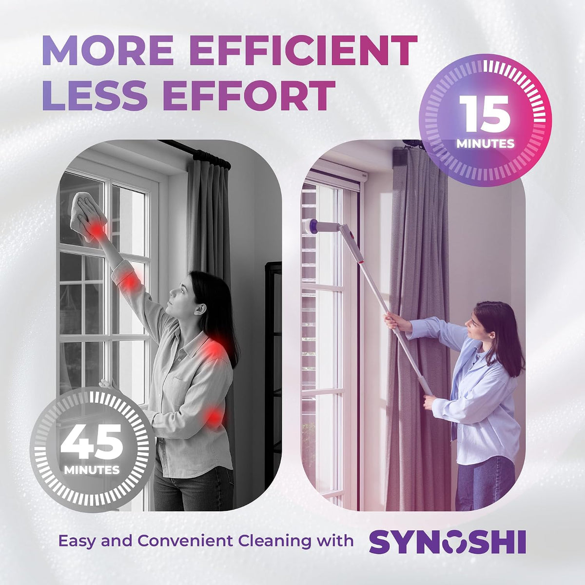 Synoshi PRO Electric Spin Scrubber Long Handle – Cordless Shower Scrubber