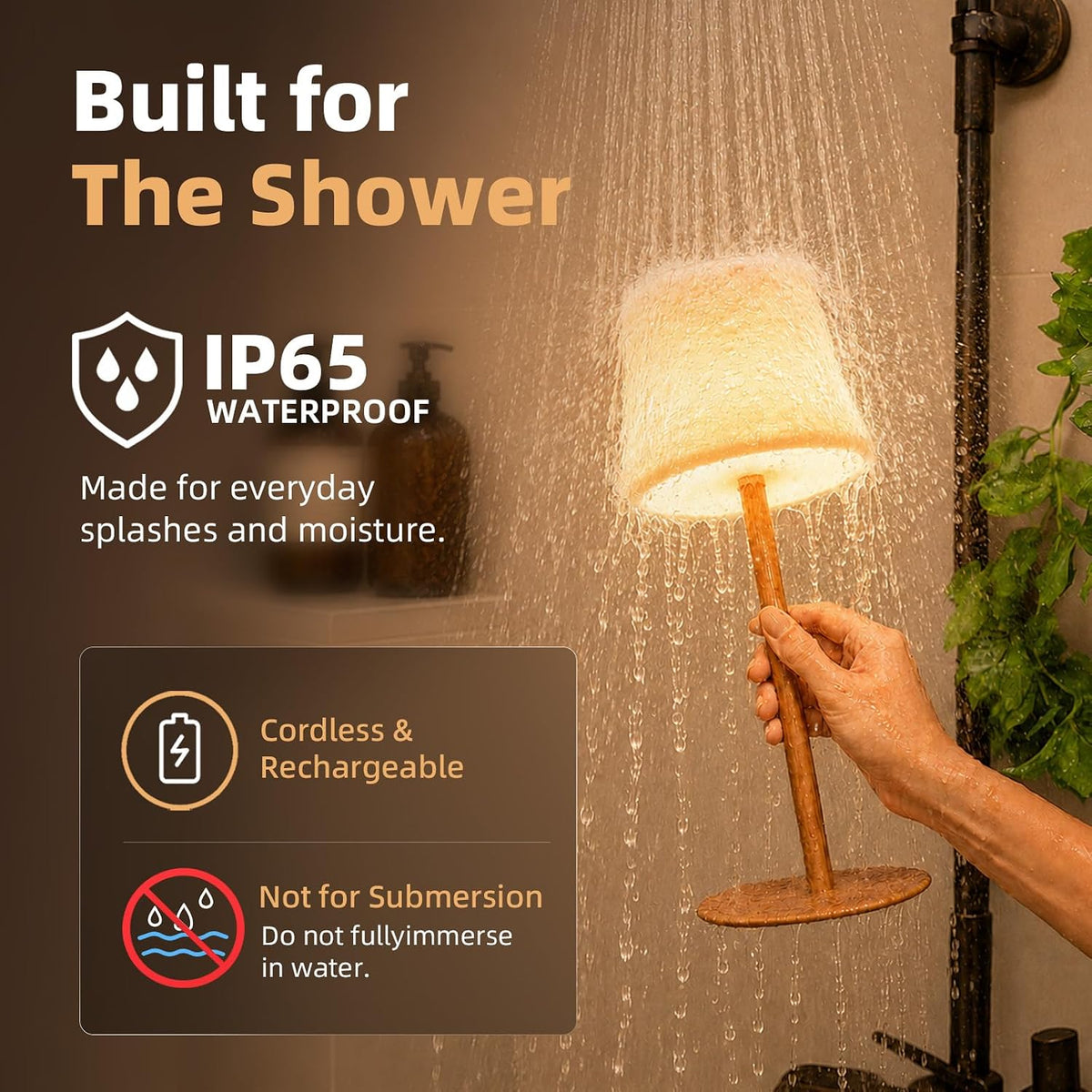 EZVALO Spa-Like Shower Lamp – IP65 Waterproof Bathroom Lamp, Rechargeable Cordless Mood Light, 3 Color Temps for Relaxing Bathroom & Bathtub Experience (1 Pack)