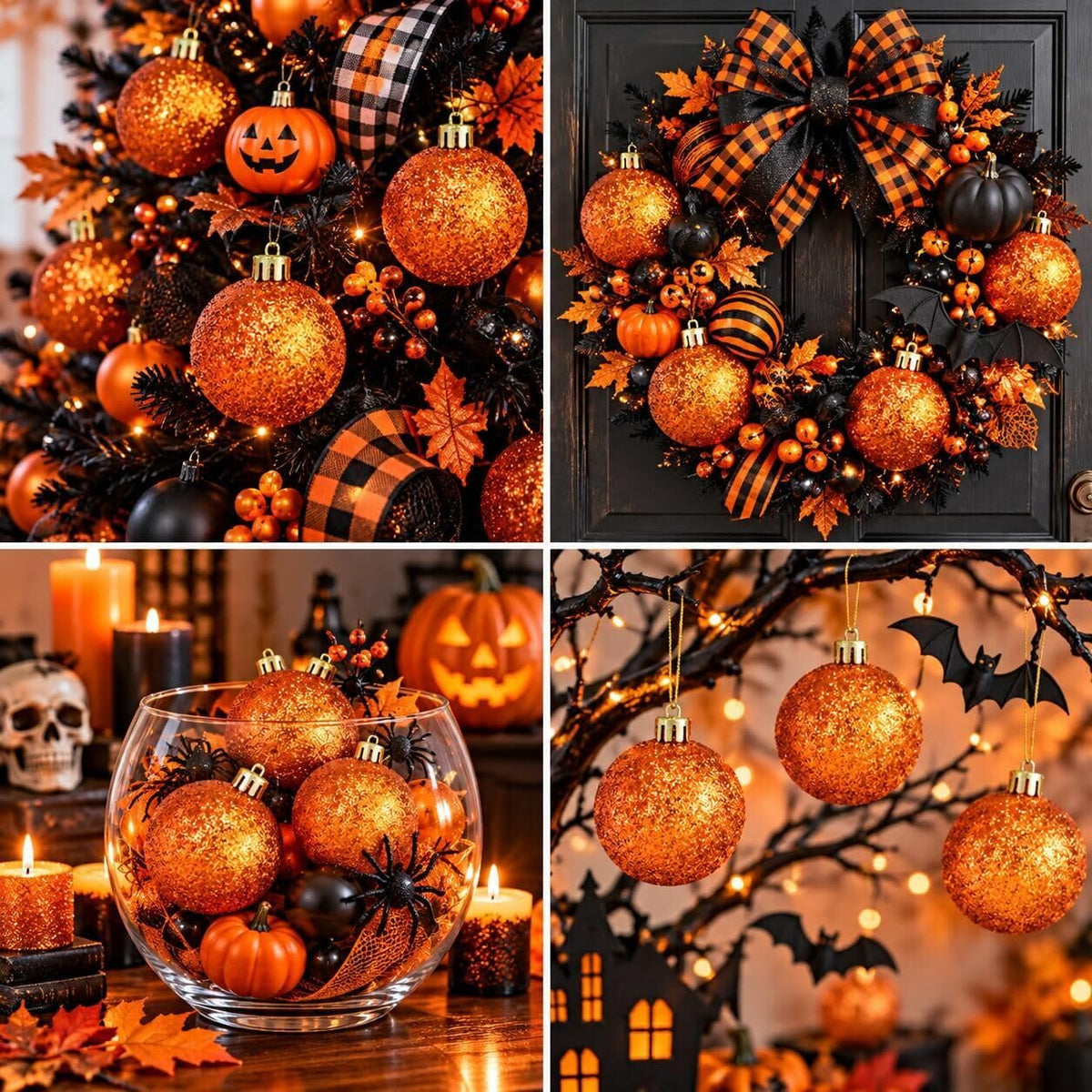 YYCRAFT Glitter Orange Shatterproof Christmas Ornament 6cm Unique Color Ornament for Holiday Decor Wreaths Garlands Box Set (9 Pack,Orange)