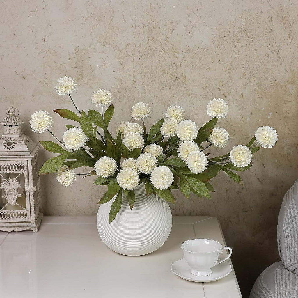 VIERENA 6 Pcs 27" Artificial Pompon Mum Silk Flower Stems for Vase (Cream)