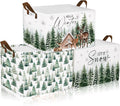 Beeveer 3 Pcs Winter Tree Wonderland Reindeer Storage Bin Xmas Tree Foldable Basket with Handle Fabric Storage Container Cube Box for Home Office Dorm Closet Shelf Toy Organizer
