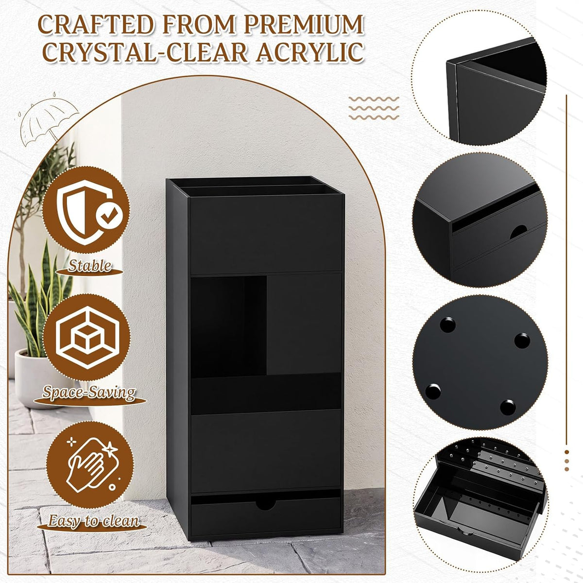 Black Acrylic Umbrella Stand Organizer 22 Inch Umbrella Holder Rack