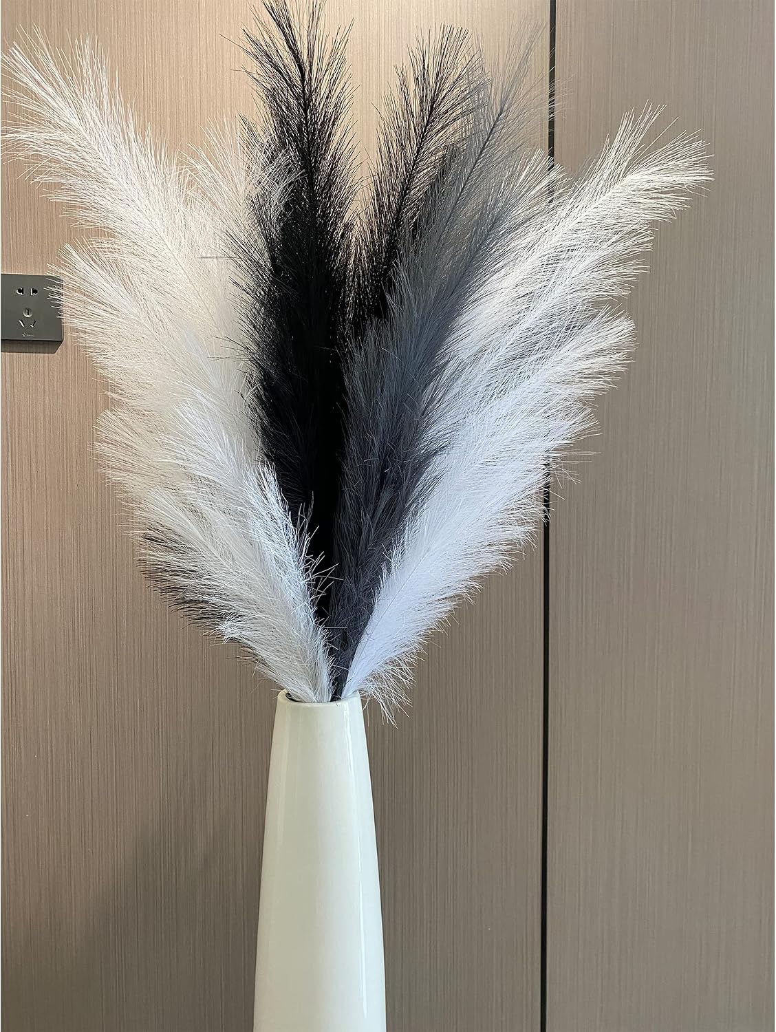 Artificial Faux Pampas Grass Large, 6Pcs 34" Fake Artificial Pampas Grass Decor Tall Fluffy Stems, Table Vase Filler Centerpiece for Living Room Kitchen Decor Boho Decor Wedding -Grey
