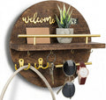 Key Holder for Wall, Key and Mail Holder Organizer with - Key Holder Wall Mount - Round Wooden Rustic Home Decor for Entryway, Mudroom, Hallway, Kitchen Office (Brown&Gold)