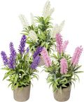 Artificial Lavender Flowers in Pot Set of 3, Fake Flowers Potted Plants for Home Decor Indoor, Small Faux Lavender Purple Pink White for Table Bedroom Bathroom Office