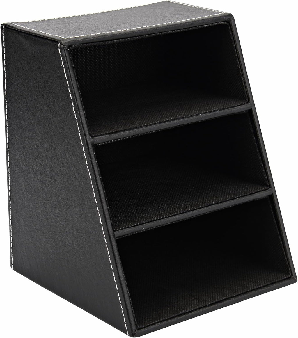 I-MART PU Leather Remote Control Holder Organizer with 3 Compartments, Stylish TV Remote Holder Caddy for Desk Nightstand Coffee Table and Media Accessory Storage (Black)
