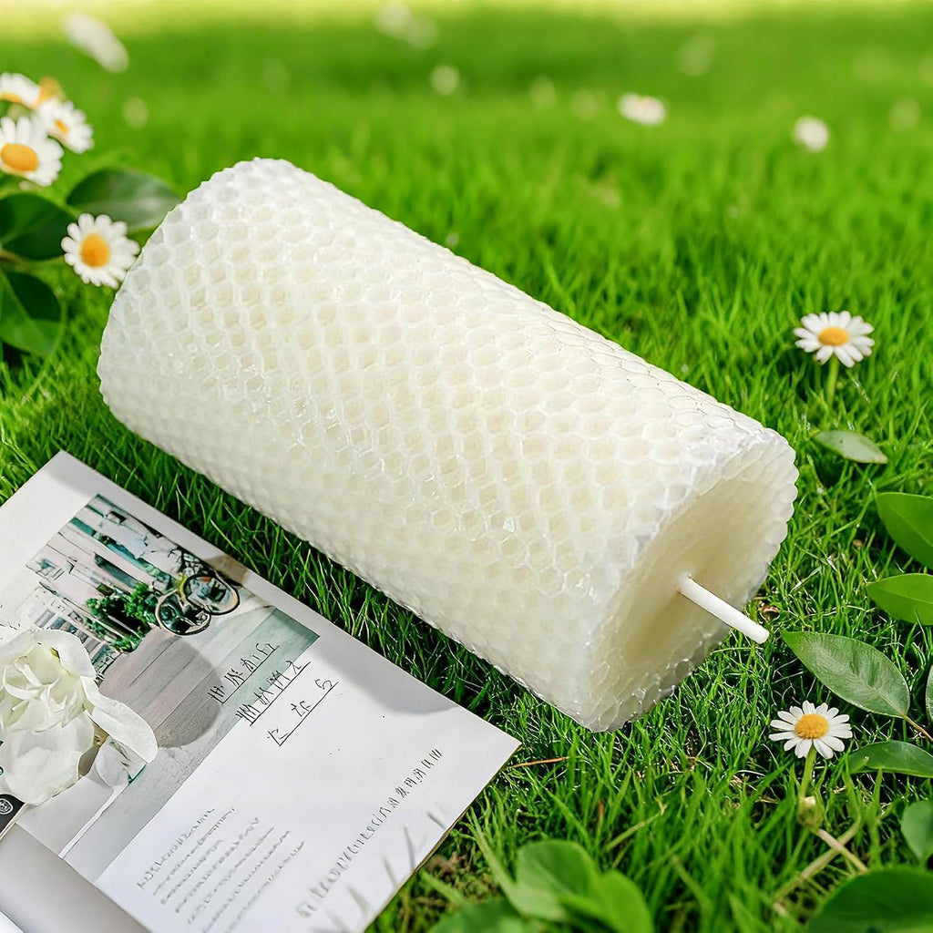 Beeswax Pillar Candles 3x6 Inch 4 Pack, Honeycomb Decor