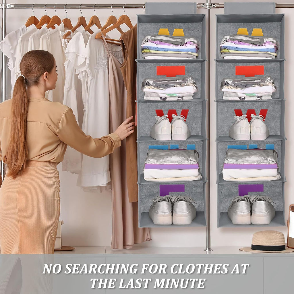 Hahafelt 2pcs 5 Shelf Weekly Clothes Organizer for Kids, Grey
