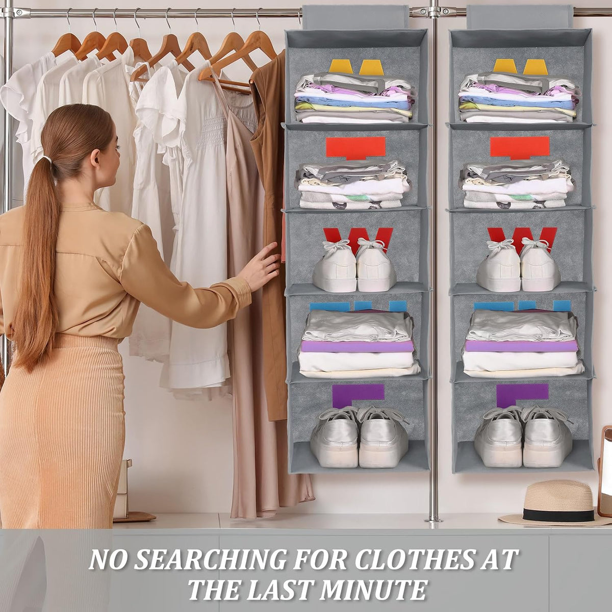 Hahafelt 2pcs 5 Shelf Weekly Clothes Organizer for Kids, Grey