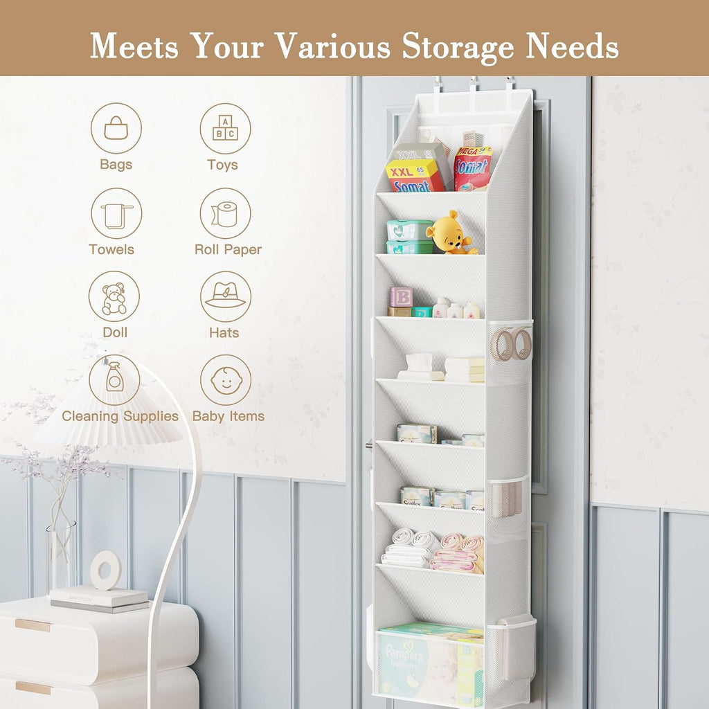 Criusia Shoe Storage, Over the Door Shoe Organizer, Hanging Closet Shoe Storage with Large Deep Pockets, Fits 16–24 Pairs of Sneakers, Sandals, Boots, White