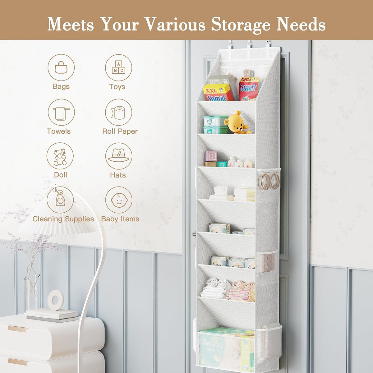 Criusia Shoe Storage, Over the Door Shoe Organizer, Hanging Closet Shoe Storage with Large Deep Pockets, Fits 16–24 Pairs of Sneakers, Sandals, Boots, White