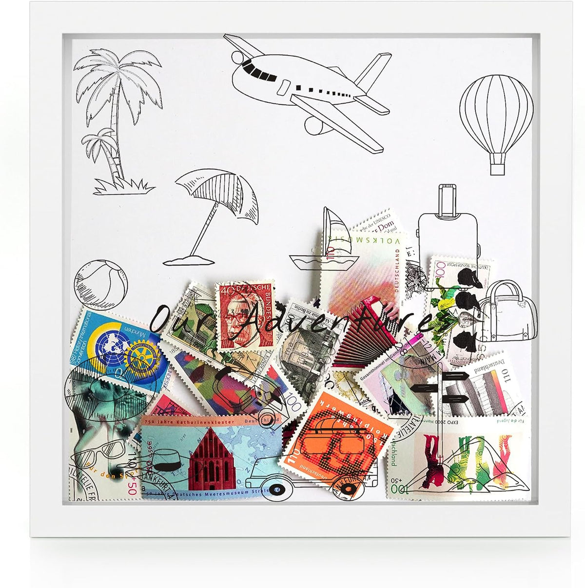 Jackma Travel Tickets Collection Shadow Box Frame, Funny Display Box for Collecting Tickets of Sporting Travelling Events – Piggy Bank Frame Memory Box with Slot on Top, White 12x12”