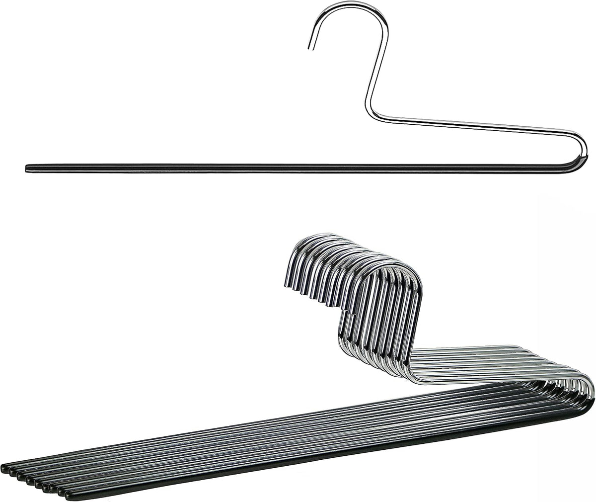 Mawa by Reston Lloyd Trouser Series Non-Slip Space-Saving Clothes Hanger with Single Rod for Pants, Style KH/1, Set of 10, Black