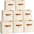 Storage Cubes 8 Pack, 11 Inch Fabric Storage Cubes Organizer Bins with Labels, Odor-Free & Sturdy PP Structure, Cubby Baskets for Closet, Shelves, Toys & Nursery (Beige)