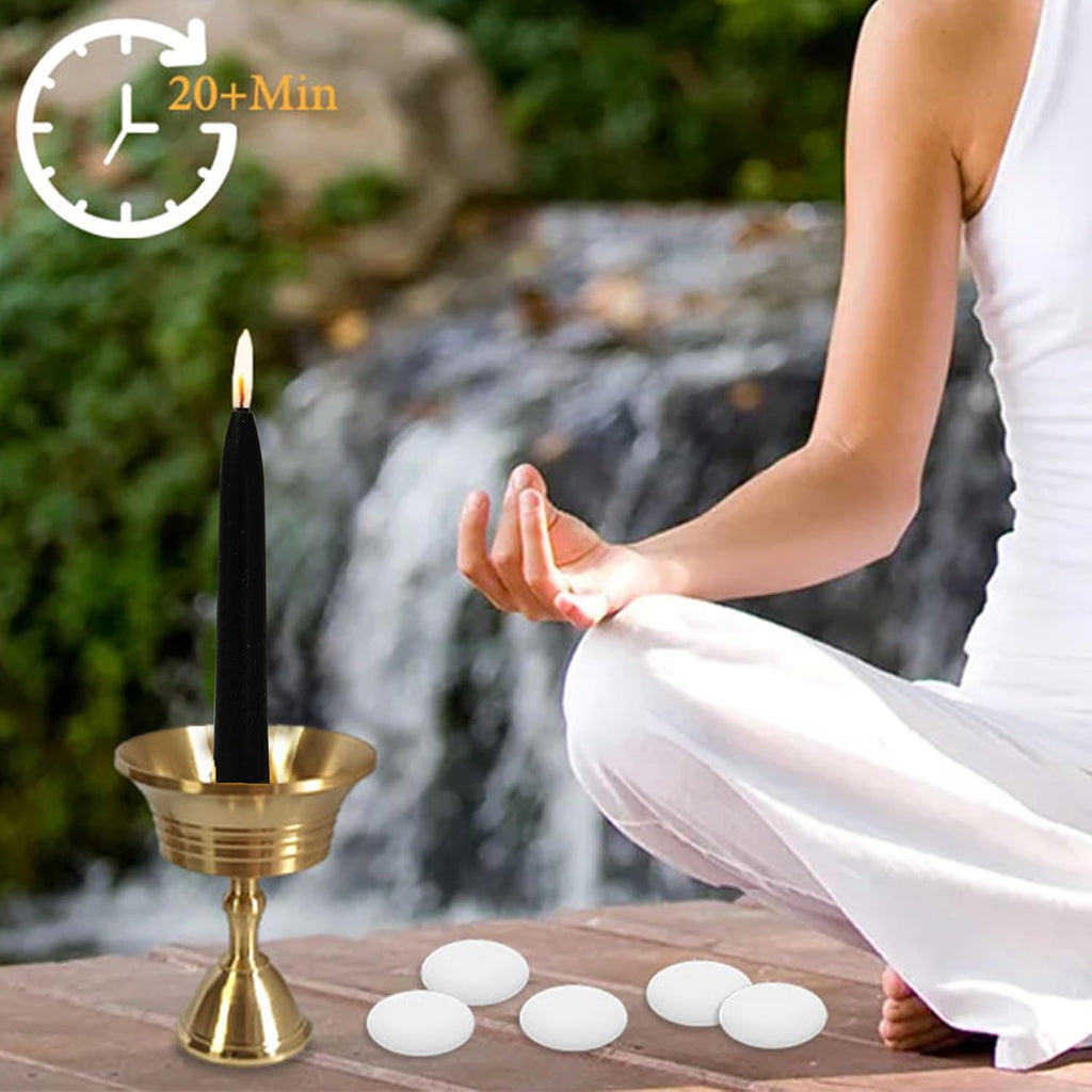 20 Min Black Meditation Candles – 30 Pack, Includes Mini Candle Holder & 12 Wax Dots, Slow Burn, Natural Unscented, for Halloween Yoga Prayer Mindfulness & Relaxation