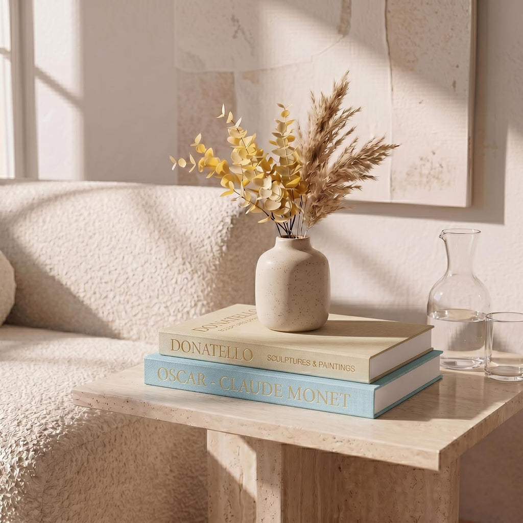Decorative Faux Books for Home Decor, Blue - Beige, Set of 2