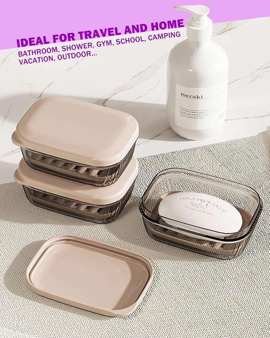 Travel Essentials Soap Holder with Lid Clear,Leakproof Soap Dish with Drainage Layer,Portable Travel Soap Bar Case for Camping,Gym,Bathroom,Kitchen,Dormitory,Hotel