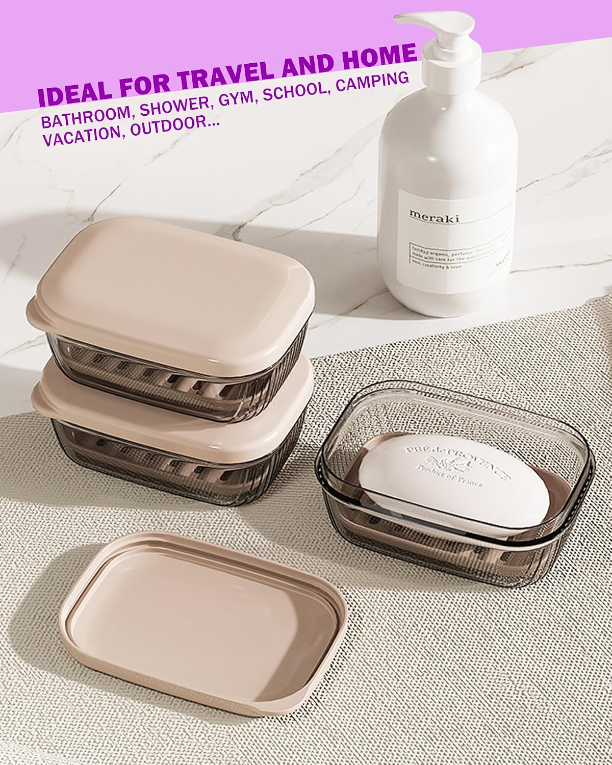 Travel Essentials Soap Holder with Lid Clear,Leakproof Soap Dish with Drainage Layer,Portable Travel Soap Bar Case for Camping,Gym,Bathroom,Kitchen,Dormitory,Hotel