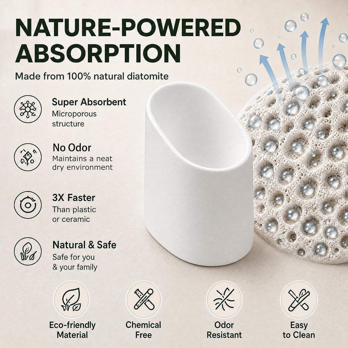 Small Toothbrush Holder, Diatomite Quick Dry Stand