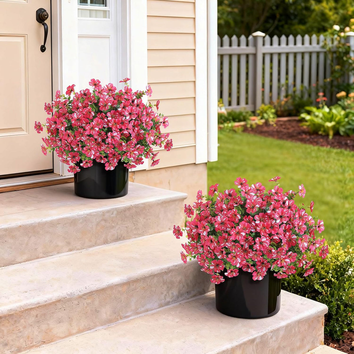 2Set Artificial Eucalyptus Flower Topiary Tree for Front Porch(Rose Red)