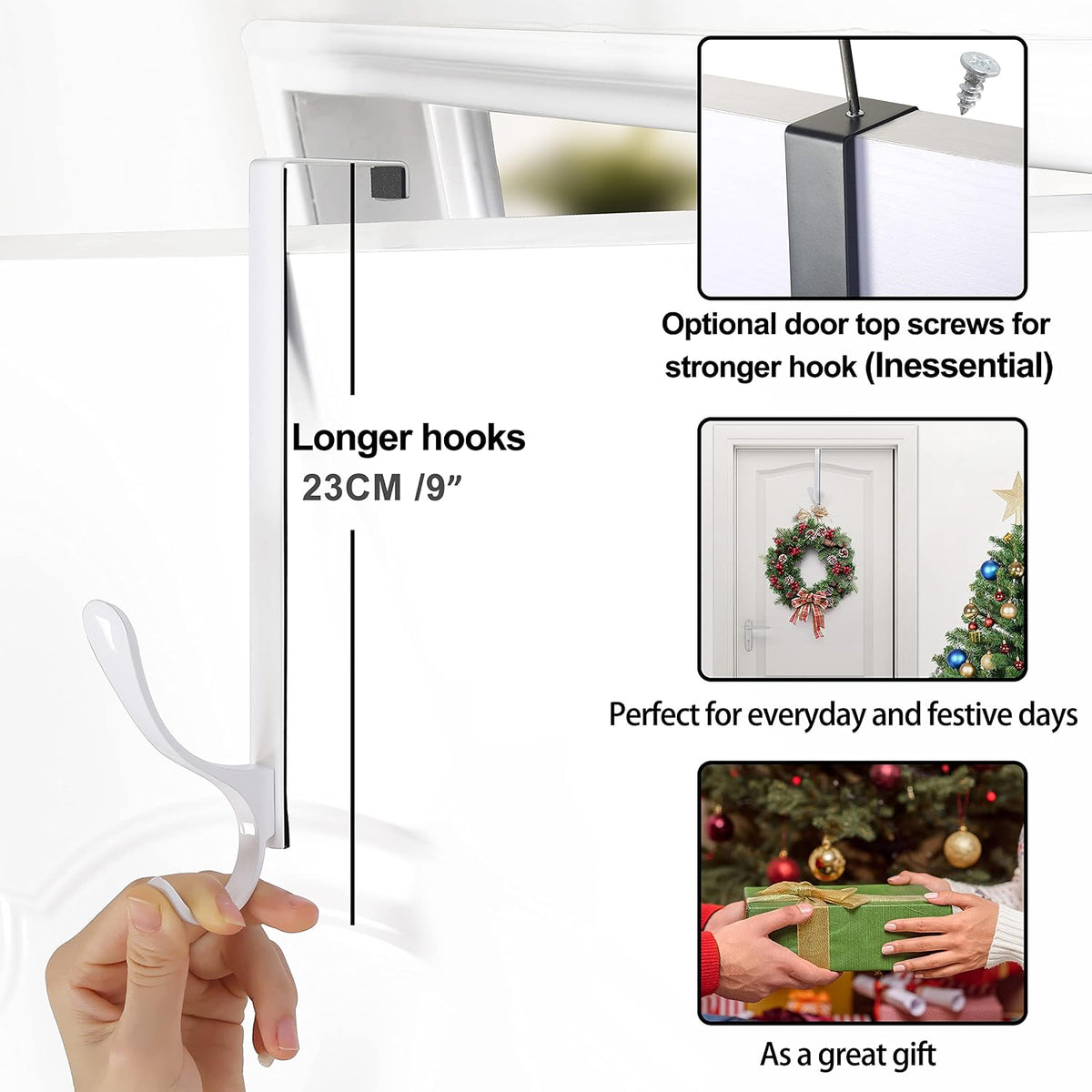 SKOLOO Over The Door Hooks - for Doors up to 4.5cm Thick, Pack of 5, Stainless Steel Door Hanger Hooks, Over The Door Hanger for Coats Clothes Hat Towel Jacket, White