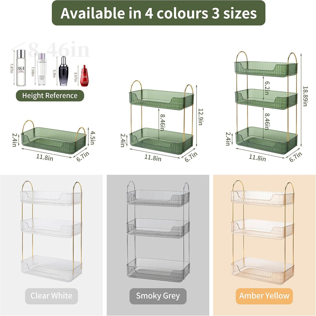 Akinbas 3 Tier Bathroom Organizer Countertop Makeup Perfume Tray Skincare Organizer for Bathroom Dresser Vanity (Green)