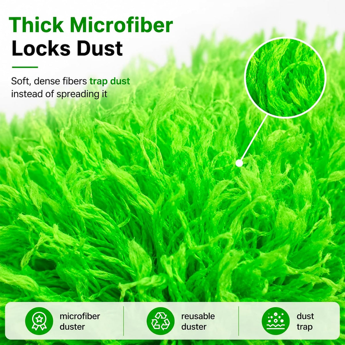 AZUN Microfiber Duster for Ceiling Fans, 30-100 in Telescoping Pole, Green