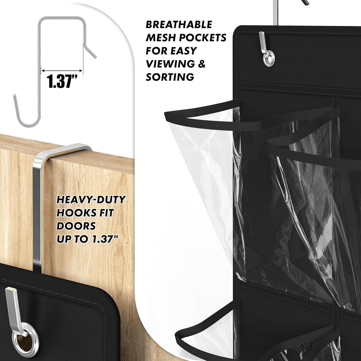 Simple Houseware 12 Pockets Large Over Door Shoe Organizer, 2 Pack, Black