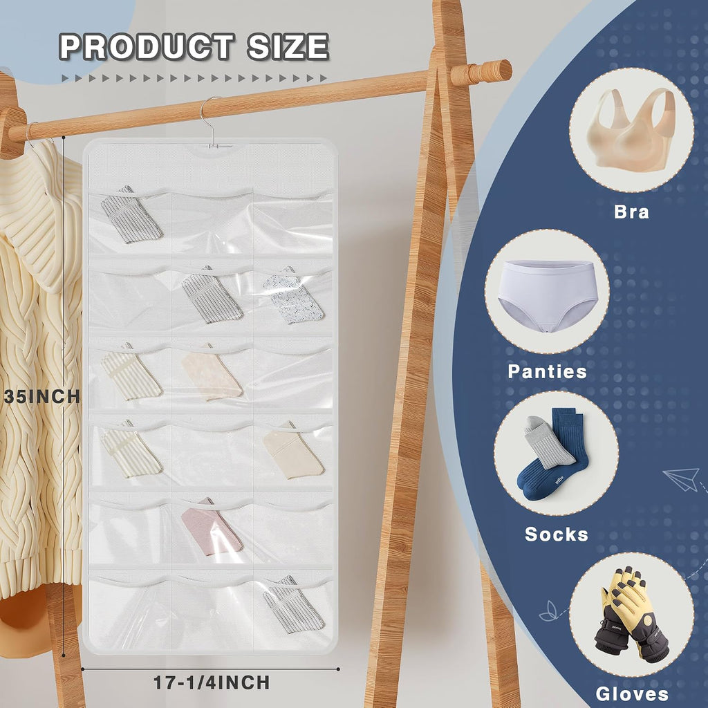 26-Pocket Hanging Closet Organizer for Socks and Underwear, White