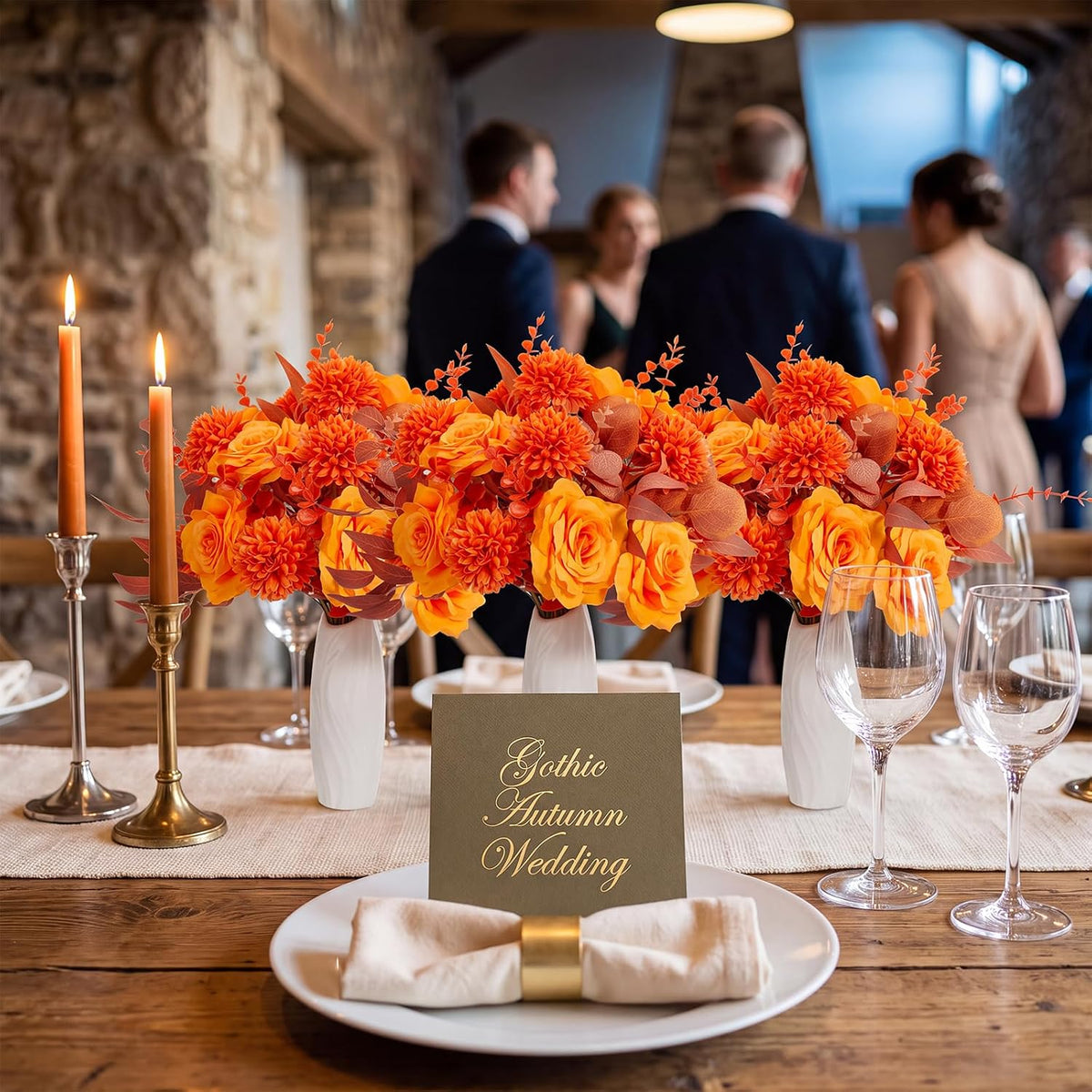 Yinder 120 Pcs Orange Artificial Eucalyptus Stems and Faux Flowers, Fall