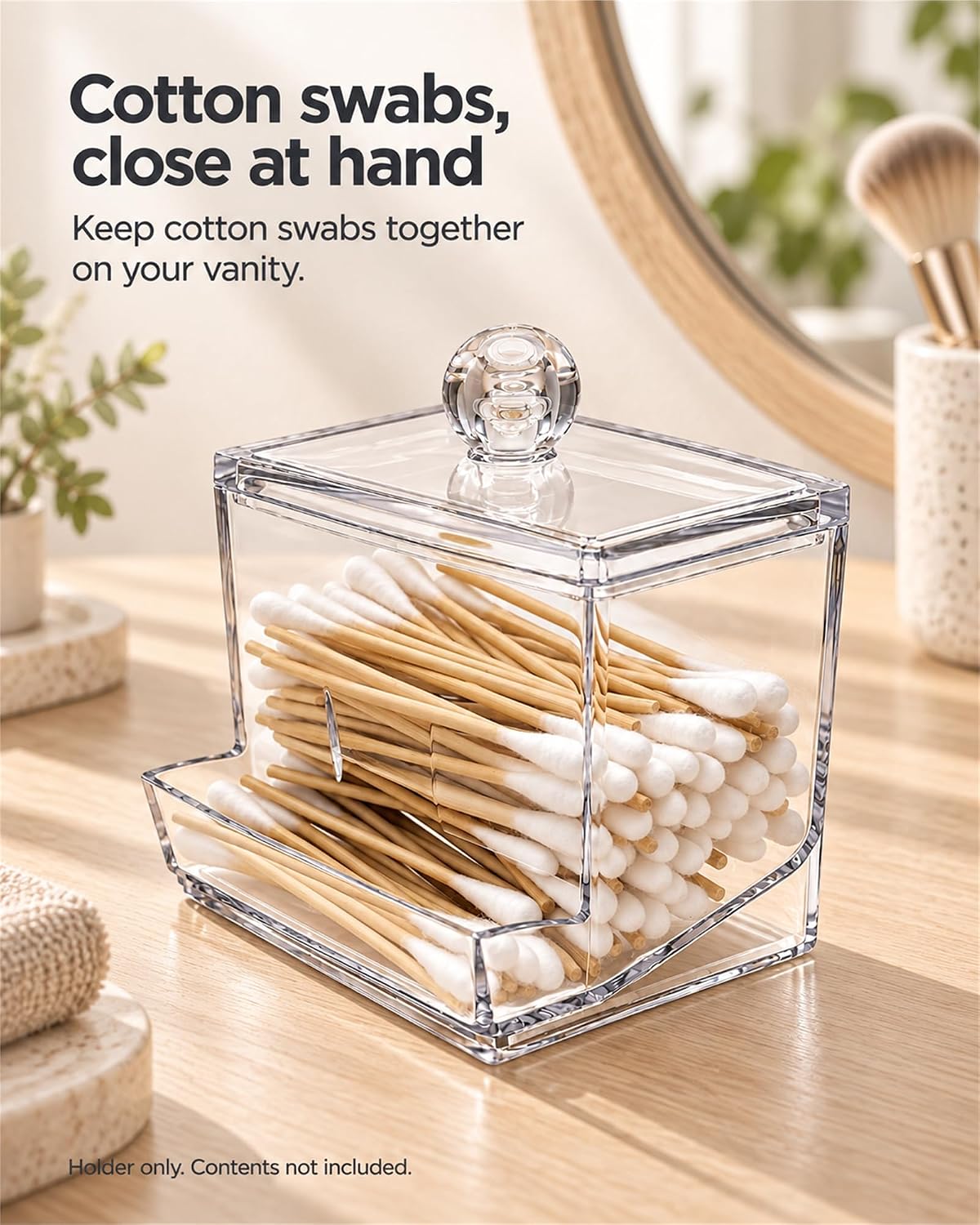 Cotton Swab Holder with Lid, Clear Plastic Swab Dispenser Jar
