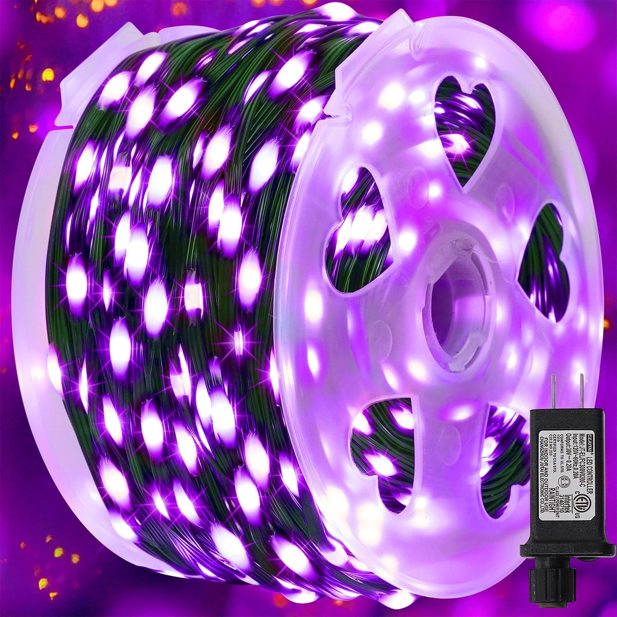 WATERGLIDE Extra Long 328 FT Halloween Lights, 1000 LED Outdoor Fairy String Light, Green PVC Copper Wire Christmas Lights, Plug in 8 Modes & Waterproof for Tree Party Home Yard Decor, Purple