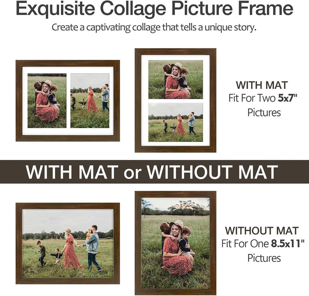 Golden State Art 8.5x11 Brown05 Wooden Picture Frame for 2-5x7 Photos