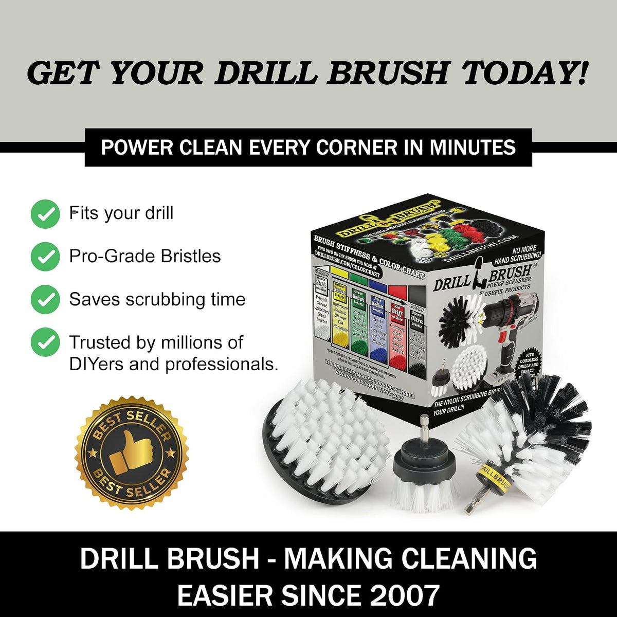 Drillbrush Car Detailing Kit - Soft Drill Brush Set - Nylon Scrub Brush