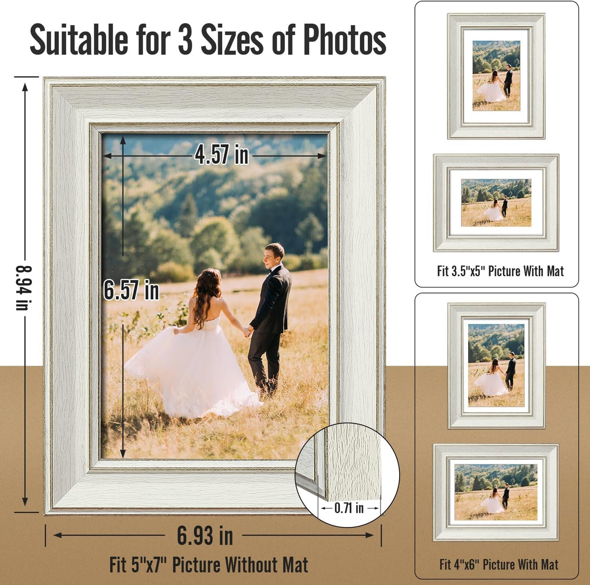 5x7 Picture Frame with Mat, 5 x 7 Assorted Photo Frame Set, 4 Pack