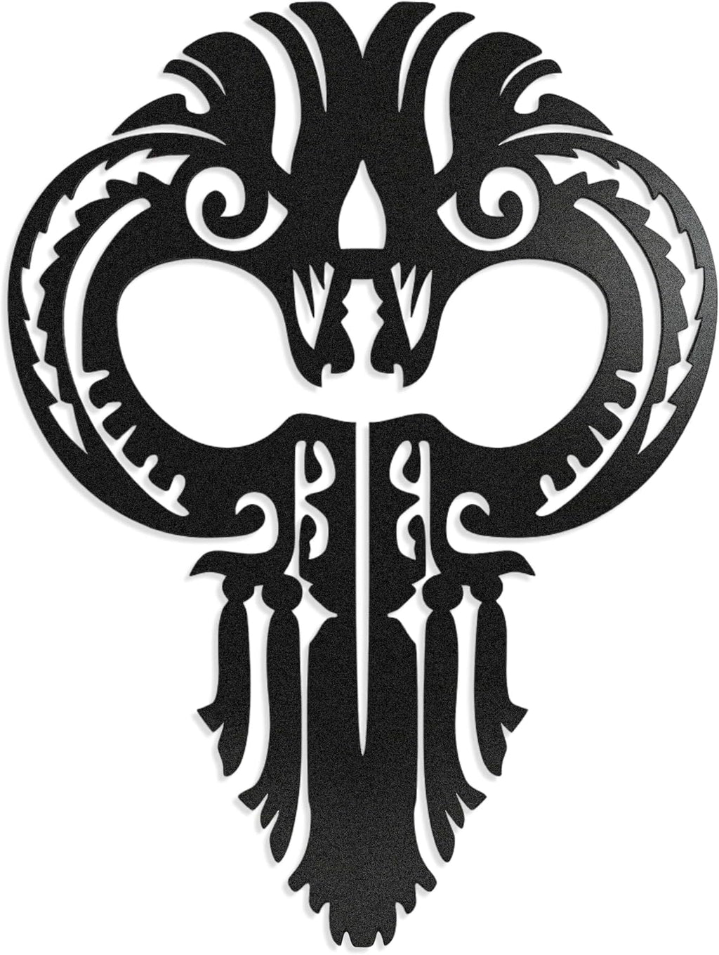 Zckjnoi Hawaiian Warrior Helmet Metal Wall Art – Matte Black Iron Tribal Wall Decor, Polynesian Warrior Mask Sculpture for Living Room, Entryway or Outdoor Wall, 15.75 x 11.81 in